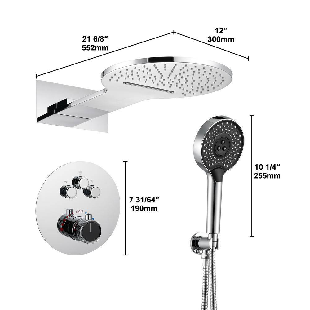 Chrome Dual Head Thermostatic Rain Shower System with Handheld
