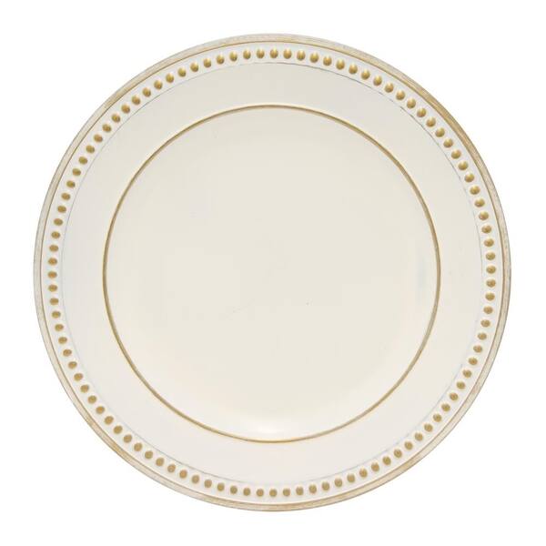 THREE HANDS 13 in. x 13 in. Gold Beads in White Charger Plate