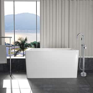47 in. White Acrylic Flatbottom Rectangular Left Drain Freestanding Spa Tub Soaking Bathtub with Seat in White