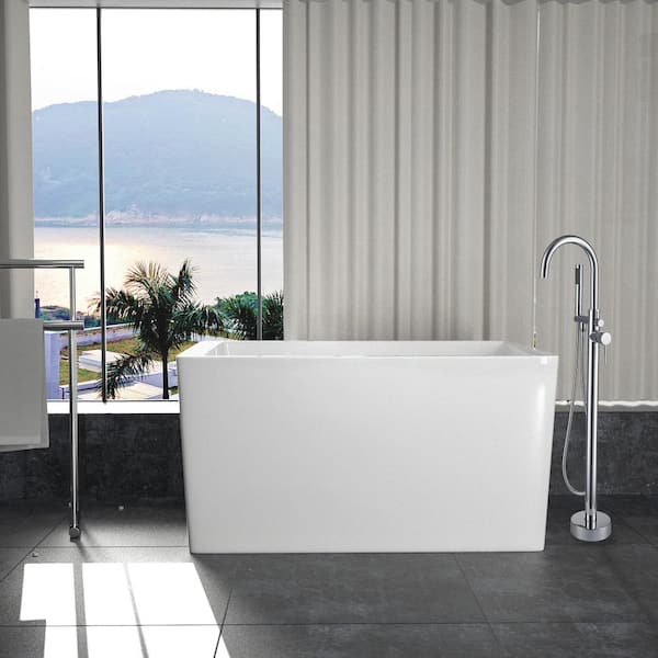47 in. White Acrylic Flatbottom Rectangular Left Drain Freestanding Spa Tub Soaking Bathtub with Seat in White