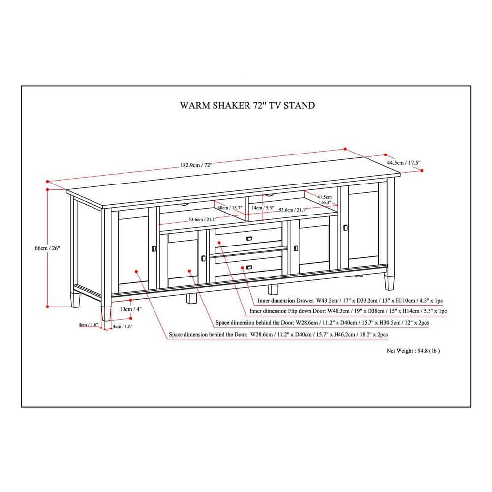 Warm Shaker 72" Solid Wood TV Stand in Hickory Brown