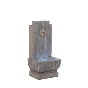 29.25 in. Tall Indoor Outdoor Replenish Resin Fountain with Water Pump and LED Light, Stone Gray