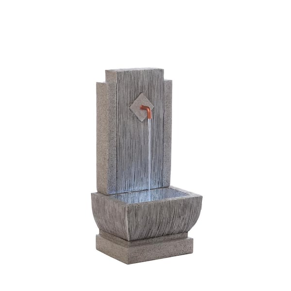Alfresco Home 29.25 in. Tall Indoor Outdoor Replenish Resin Fountain with Water Pump and LED Light, Stone Gray