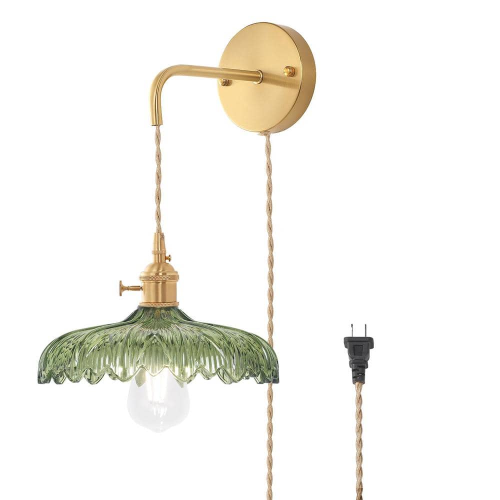 Retro 4.72 in. 1-Light Gold Plug-in Vintage Smart Home Wall Sconce with Flo