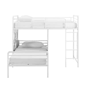 White/Cool Grey Metal Twin L-Shaped Bunk Bed with Wood Circle Cut-Out Panels