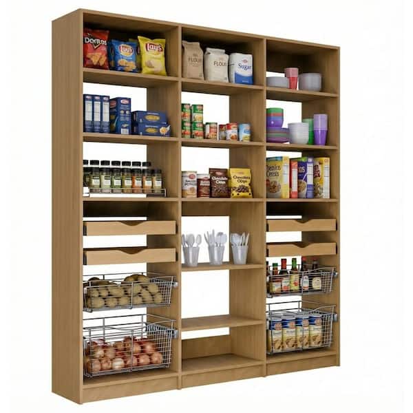 Alto Pantry Collection 99 in. W Oak Wall Mounted Shelf Tower and 2-Shelf Towers w/ Pull Outs Wood Closet System