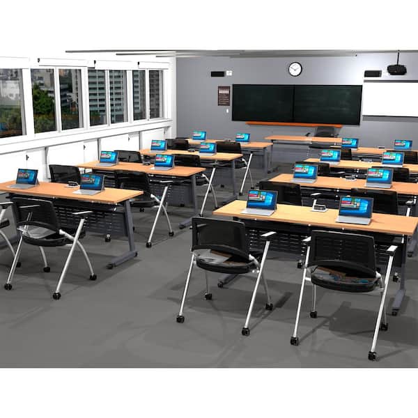 Training Seminar Tables 18 person 216 in W x 240 in D Rectangular Area Color Beech Desks with Power Charging 5074