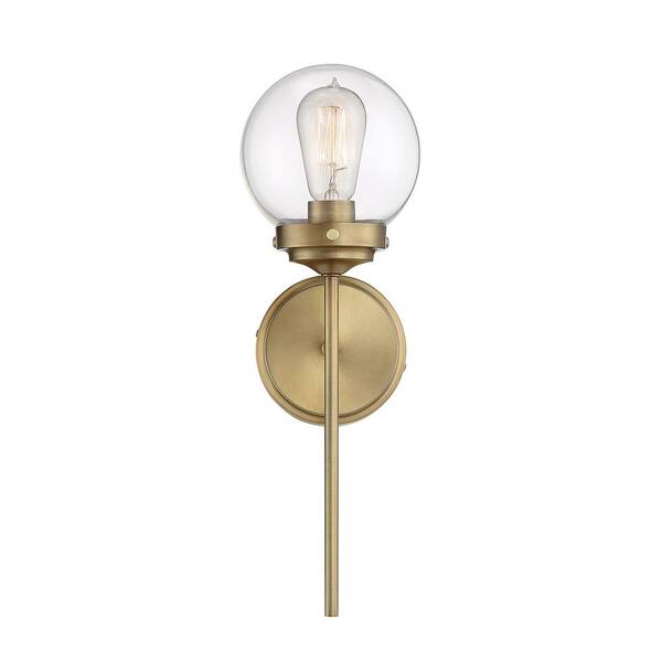 Filament Design 1-Light Natural Brass Sconce with Clear Glass