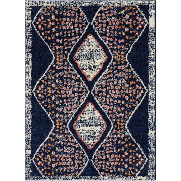 Well Woven Gigi Sansa Moroccan Ethnic Shag Blue 5 ft. 3 in. x 7 ft. 3 in. Area Rug