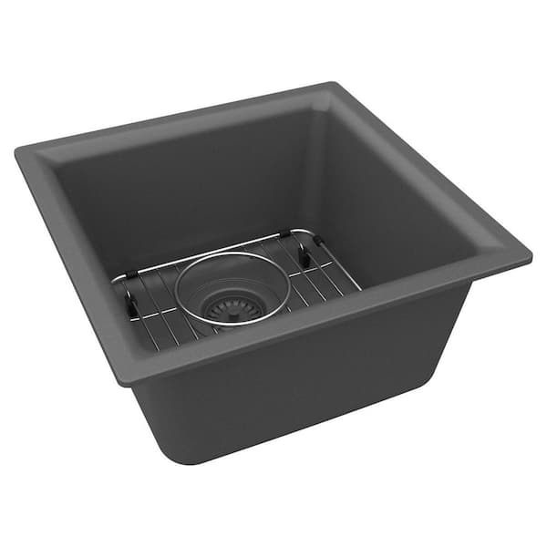 Elkay Quartz Classic 20 in. Drop-In/Undermount Single Bowl Graphite Granite/Quartz Composite Bar Sink Kit Only