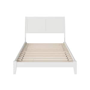 Portland White Full Solid Wood Frame Low Profile Platform Bed with Attachable USB Device Charger
