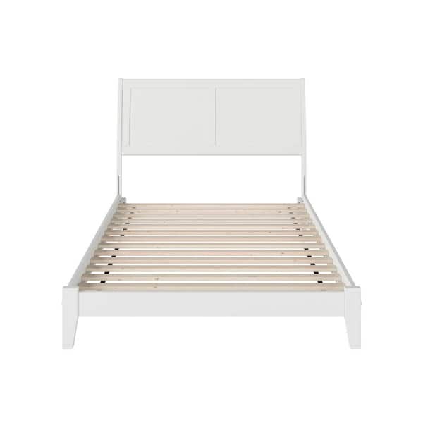 AFI Portland White Full Solid Wood Frame Low Profile Platform Bed with Attachable USB Device Charger