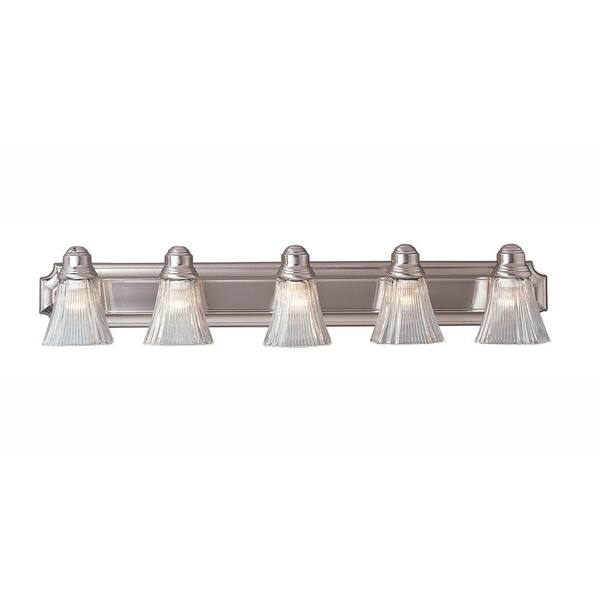 Bel Air Lighting 5-Light Brushed Nickel Bath Bar Light with Clear Ribbed Glass Shades
