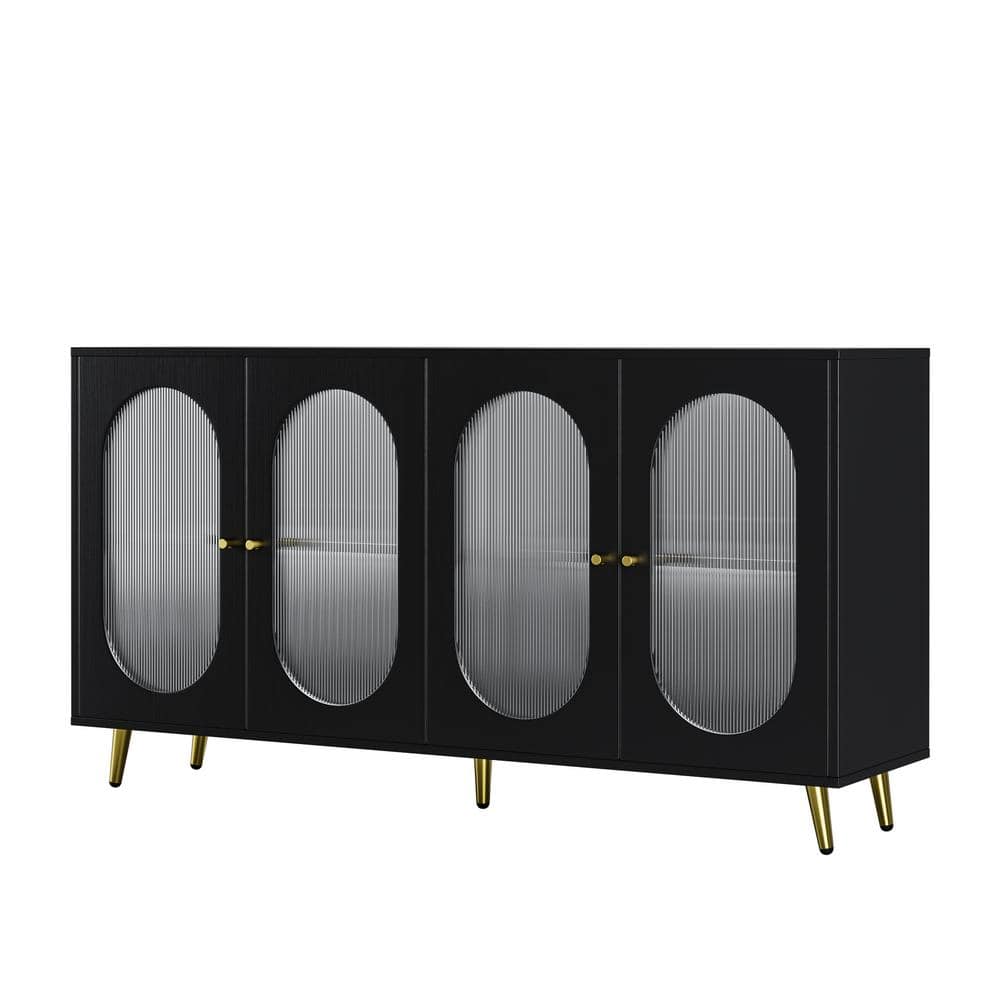 Black Wood Pantry Organizer, Modern Accent Sideboard Cabinet with Acrylic D