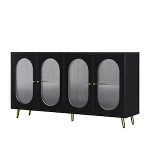 Black Wood Pantry Organizer, Modern Accent Sideboard Cabinet with Acrylic Doors