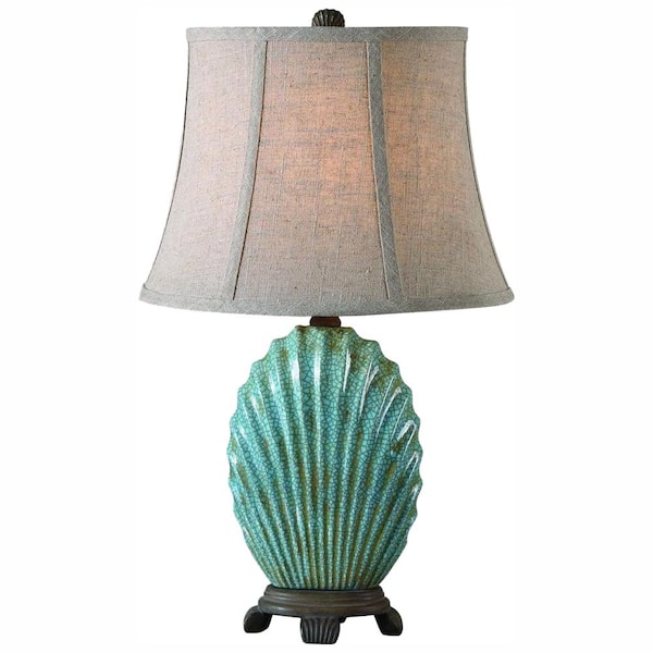Global Direct 23 in. Crackled Blue Table Lamp