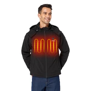 Men's Large Black 7.38-Volt Lithium-Ion Heated Jacket with Detachable Hood and One Upgraded 4.8 Ah Battery Pack