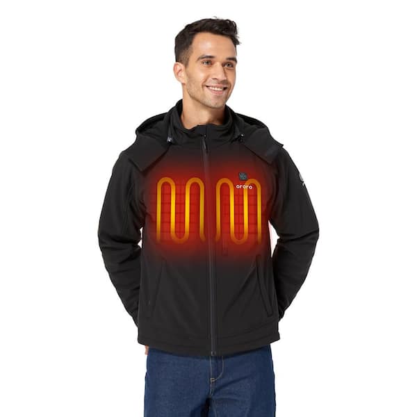 ORORO Men's Large Black 7.38-Volt Lithium-Ion Heated Jacket with Detachable Hood and One Upgraded 4.8 Ah Battery Pack