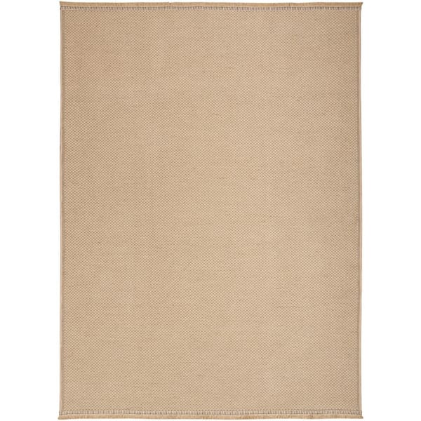 Nourison Washable Jute Natural 4 ft. x 6 ft. Solid Geometric Contemporary Area Rug
