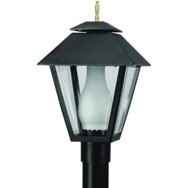 Colonial 1-Light Black Hardwired Weather Resistant Plastic Outdoor Post Light with 3000K LED Bulb Clear Beveled Diffuser