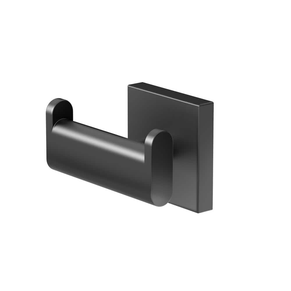 Matte Black Modern Double Robe Hook with Mounting Hardware