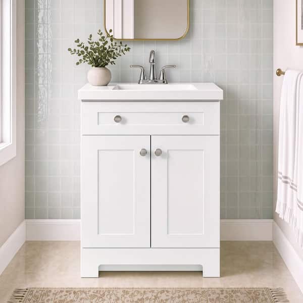 Everdean 25 in. Single Sink White Freestanding Bath Vanity with White Cultured Marble Top (Assembled)
