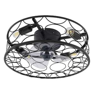 18 in. Black Indoor 3-Speed Flush Mount Caged Ceiling Fan with Light Kit and Remote Control