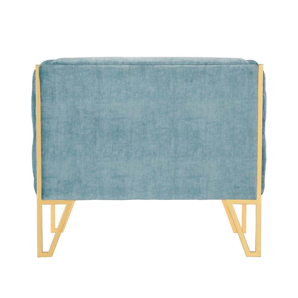 Ocean Blue Velvet Geometric Barrel Accent Chair with Metal Base