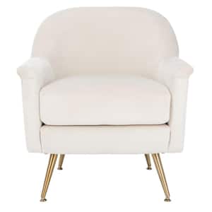 Brienne Ivory Velvet/Brass Upholstered Arm Chair