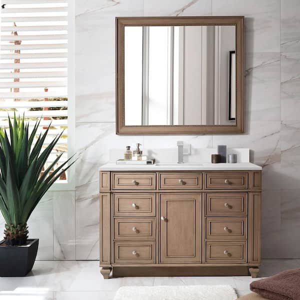James Martin Vanities Bristol 48.0 in. W x 23.5 in. D x 34.0 in. H Single Bathroom Vanity in Whitewashed Walnut with White Zeus Quartz Top