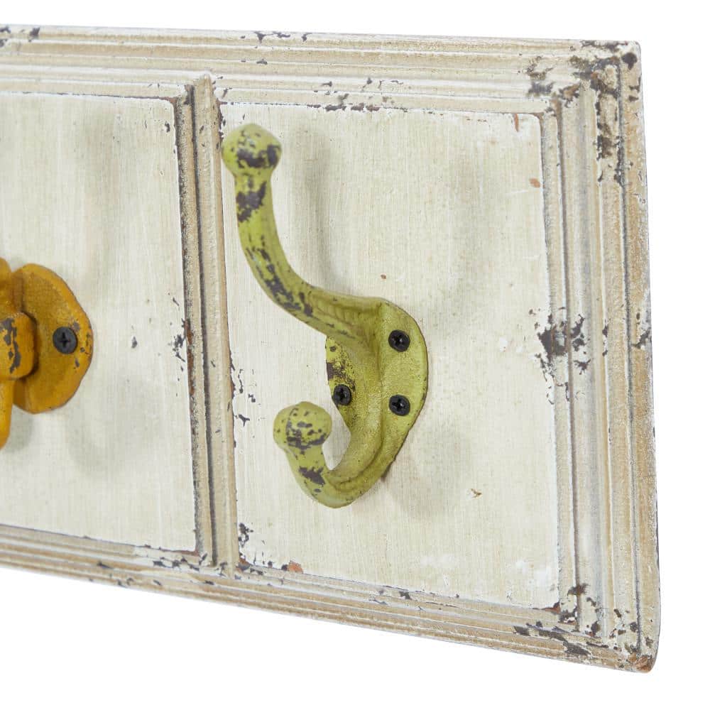 24" White Wood Wall Hook with Multicolor Metal Hangers