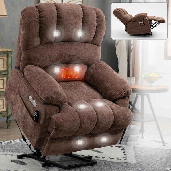 Boyel Living Brown Chenille Power Lift Recliner Lift Recliner Chair with 8-Point Vibration Massage, Lumbar Heating and Storage