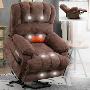 Brown Chenille Power Lift Recliner Lift Recliner Chair with 8-Point Vibration Massage, Lumbar Heating and Storage