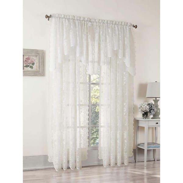 LICHTENBERG Ivory Solid Lace Rod Pocket Sheer Curtain - 58 in. W x 84 in. L