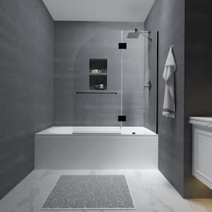 Caffee Max 48 in. W x 58 in. H Public Pivot Frameless Tub Doors in Matte Black Finish with Clear Water Repellent Glass