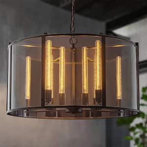 Imma 8-Light Black Modern Industrial Oversized Glass Drum Pendant Large Round Drum Chandelier with Clear Glass Shade