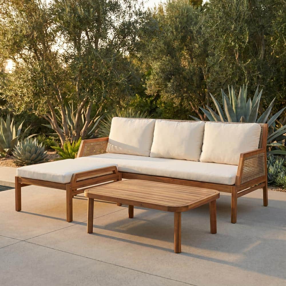 3-Piece Acacia Wood Outdoor Sofa Set with Coffee Table Soft Cushions for Garden price history on PriceWatchPro