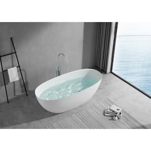 65 in. W. x 29 in. Solid Surface Stone Resin Freestanding Soaking Bathtub with Center Drain in White