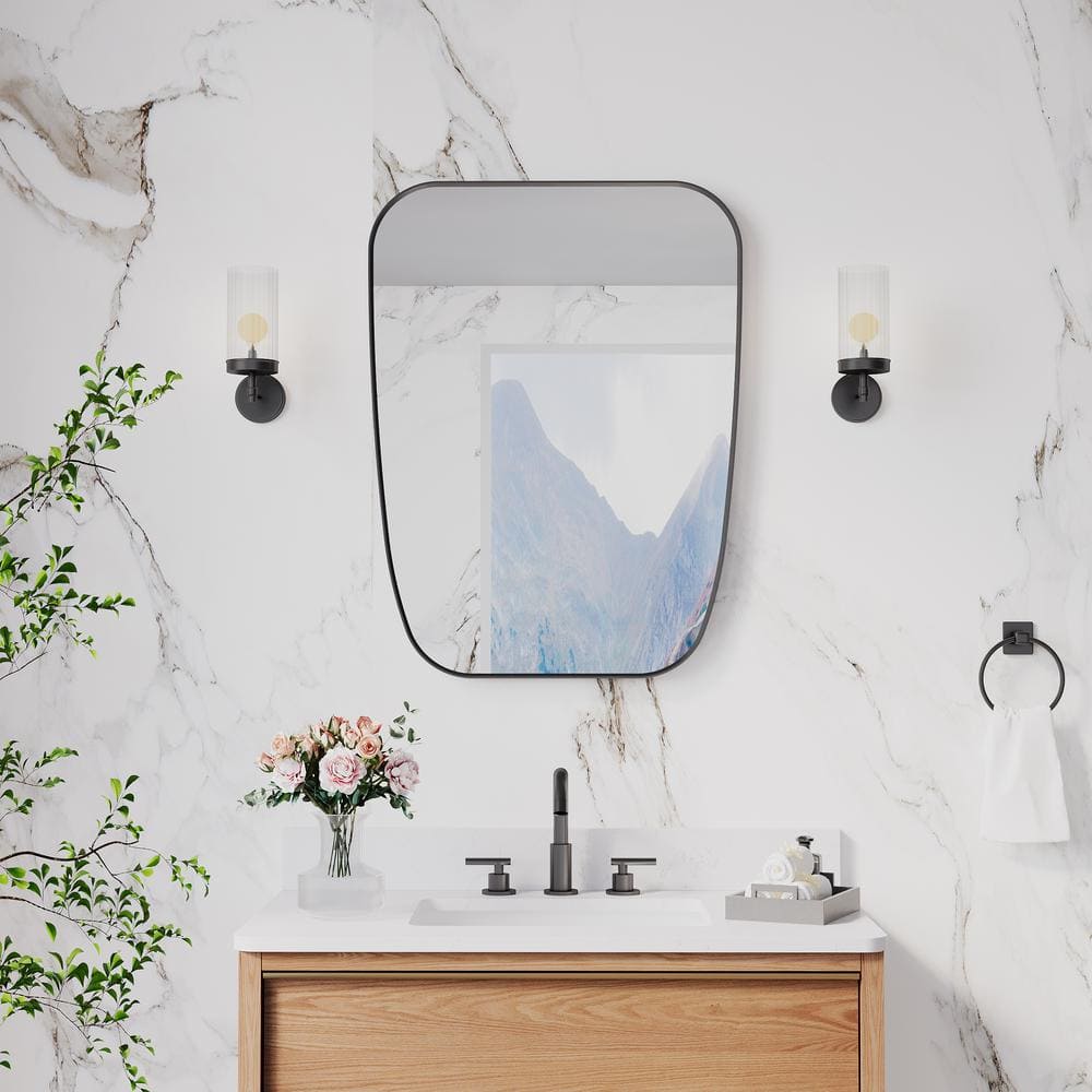 24 in. W x 32 in. H Novelty/Specialty Anodized Aluminum Framed Wall Bathroom Vanity Mirror in Matte Black price history on PriceWatchPro