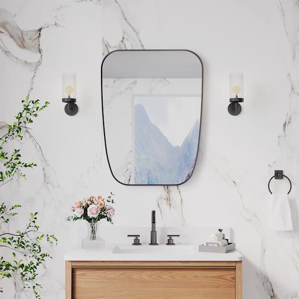 ANGELES HOME 24 in. W x 32 in. H Novelty/Specialty Anodized Aluminum Framed Wall Bathroom Vanity Mirror in Matte Black