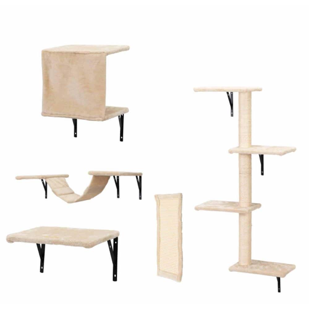 5-Piece Bath Hardware Set Wall Mounted Cat Climber Set Floating Cat Shelves