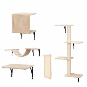 5-Piece Bath Hardware Set Wall Mounted Cat Climber Set Floating Cat Shelves and Perches Cat Activity Tree in Beige