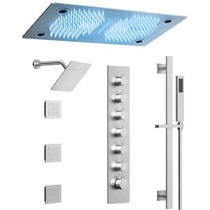 63-Spray 27.5 in. and 10in. Dual Shower Heads Ceiling Mount Fixed and Handheld Shower Head in Brushed Nickel