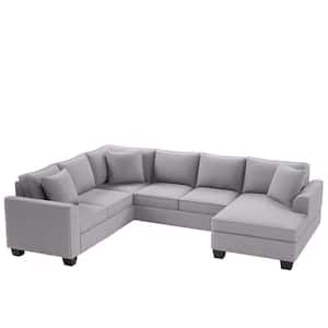 110 in. W Square Arm 3-piece Fabric Sectional Sofa in Gray with Armrests, Chaise, Removable Covers, Removable Cushions
