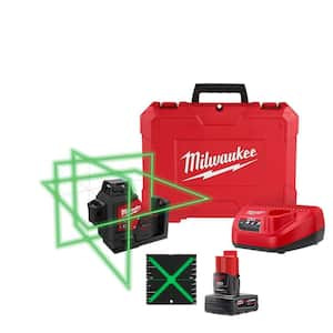 M12 12-Volt Lithium-Ion Cordless Green 250 ft. 3-Plane Laser Level Kit with One 4.0 Ah Battery, Charger and Case