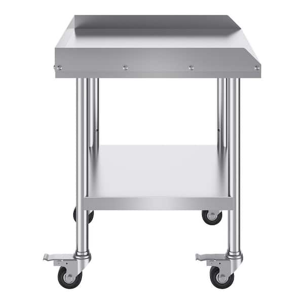 SKYSHALO Stainless Steel Work Table, 24 x 28 x 30 In. Silver Commercial Food Prep Worktable with 4 Wheels, Casters, 3-Sided