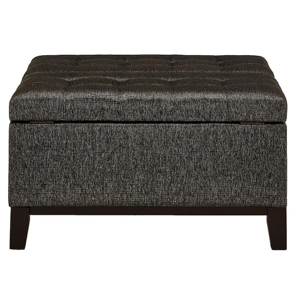 HomeSullivan Dark Grey Fabric with 2-Trays Lift-Top Storage Ottoman