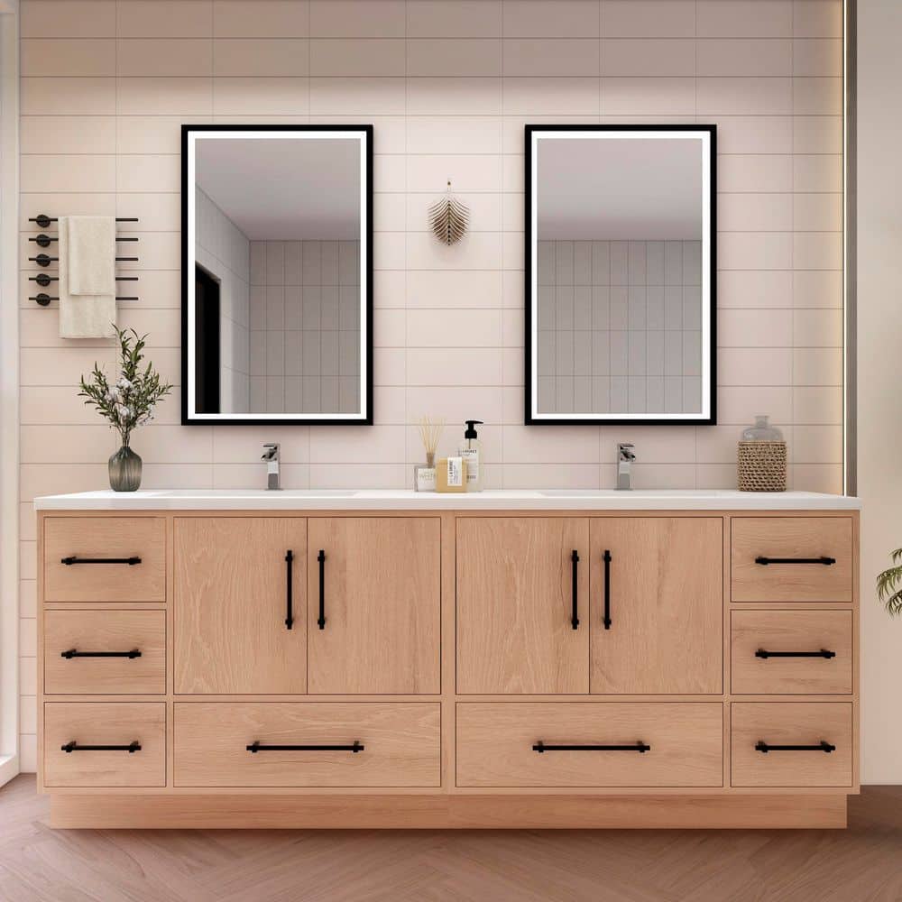 Victoria 84 in. W x 20 in. D x 35 in. H Double Sink Freestanding Bath Vanity in Red Oak with White Acrylic Top price history on PriceWatchPro
