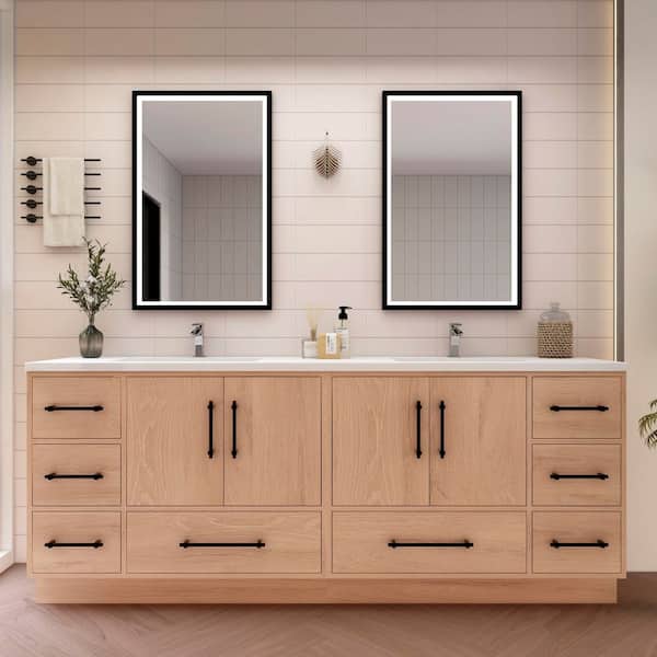 BV Better Vanity Victoria 84 in. W x 20 in. D x 35 in. H Double Sink Freestanding Bath Vanity in Red Oak with White Acrylic Top