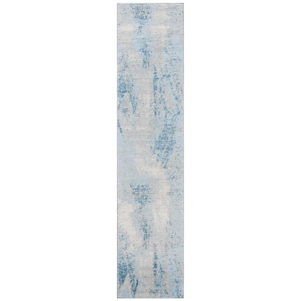 Tulum 2 ft. x 5 ft. Gray/Blue Rustic Sunburst Runner Rug